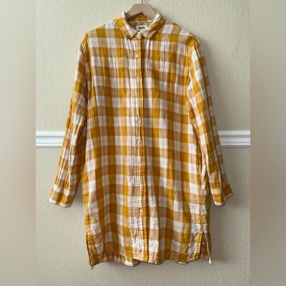 Pact 100% Organic Cotton Gauze Checkered Golden Yellow White Tunic Dress XS / S - Picture 11 of 12